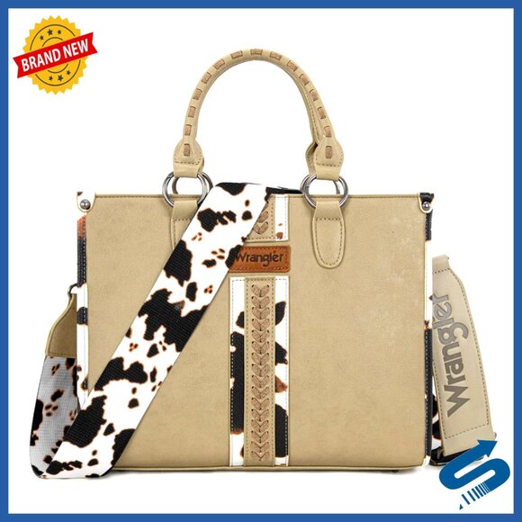 Handbags - Western Animal Print Tote Bag with Top Handle and Multiple Pockets